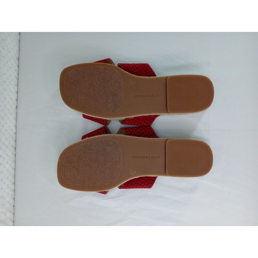 Lucky Brand Women's 10 Gayte Red Gingham Slide Flat Platform Slides - Picture 8 of 10